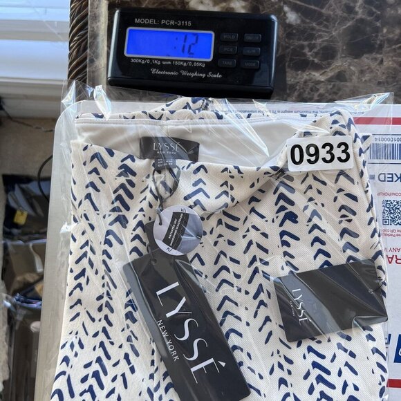 Lysse New York NWT Womens S Blue Geometric Print Fringe Tulip Hem Ankle Pants - Picture 14 of 14